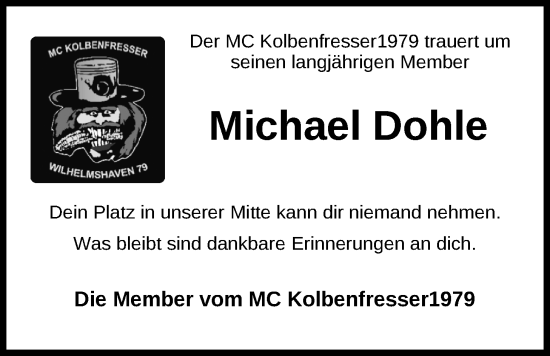 Traueranzeige von Michael Dohle von WZ/JW/AH