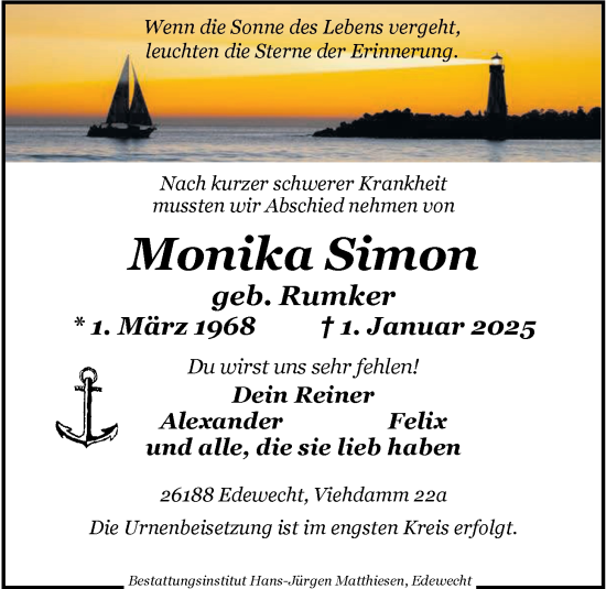 Traueranzeige von Monika Simon von Nordwest-Zeitung