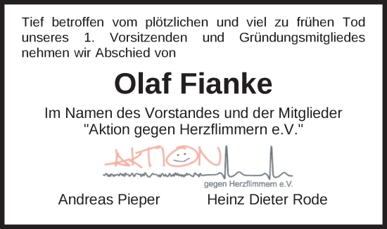 Traueranzeige von Olaf Fianke von Nordwest-Zeitung