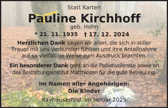 Traueranzeige von Pauline Kirchhoff von Nordwest-Zeitung