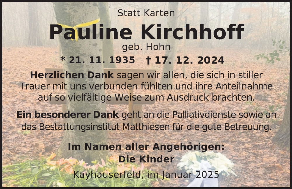  Traueranzeige für Pauline Kirchhoff vom 31.01.2025 aus Nordwest-Zeitung