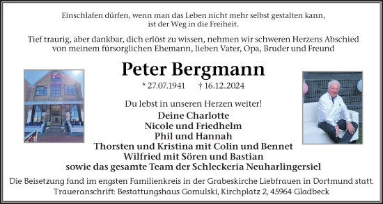 Traueranzeige von Peter Bergmann von WZ/JW/AH