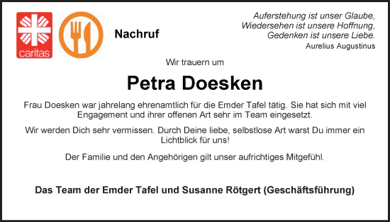 Traueranzeige von Petra Doesken von Emder Zeitung