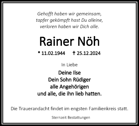 Traueranzeige von Rainer Nöh von WZ/JW/AH