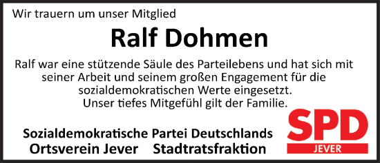 Traueranzeige von Ralf Dohmen von WZ/JW/AH