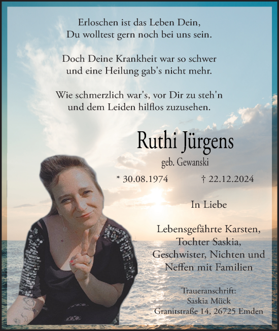 Traueranzeige von Ruth-Hilde Elisabeth Jürgens von Emder Zeitung