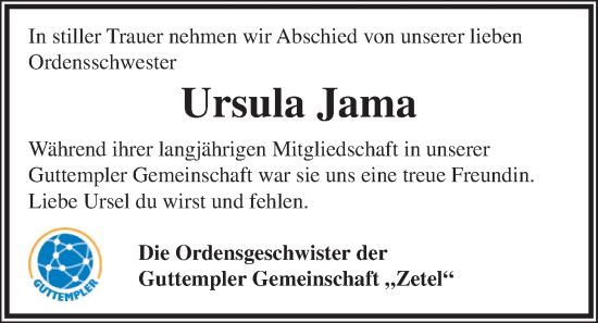 Traueranzeige von Ursula Jama von Nordwest-Zeitung