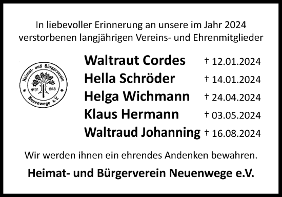Traueranzeige von Waltraud Johanning von Nordwest-Zeitung