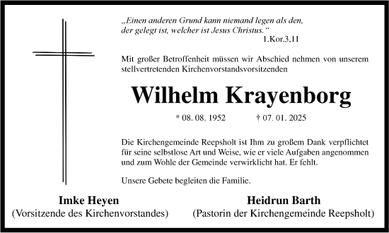 Traueranzeige von Wilhelm Krayenborg von WZ/JW/AH