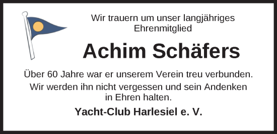 Traueranzeige von Achim Schäfers von WZ/JW/AH
