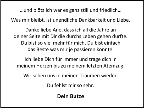 Traueranzeige von Ane Bensmann von Nordwest-Zeitung