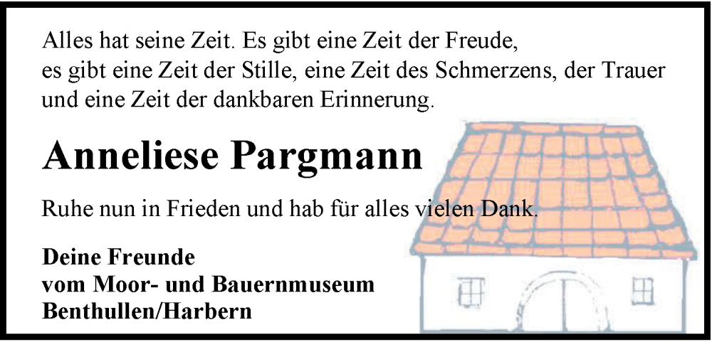  Traueranzeige für Anneliese Pargmann vom 25.10.2025 aus Nordwest-Zeitung