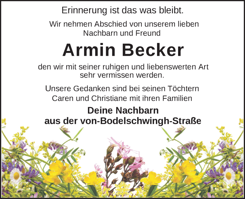  Traueranzeige für Armin Becker vom 04.10.2025 aus Nordwest-Zeitung
