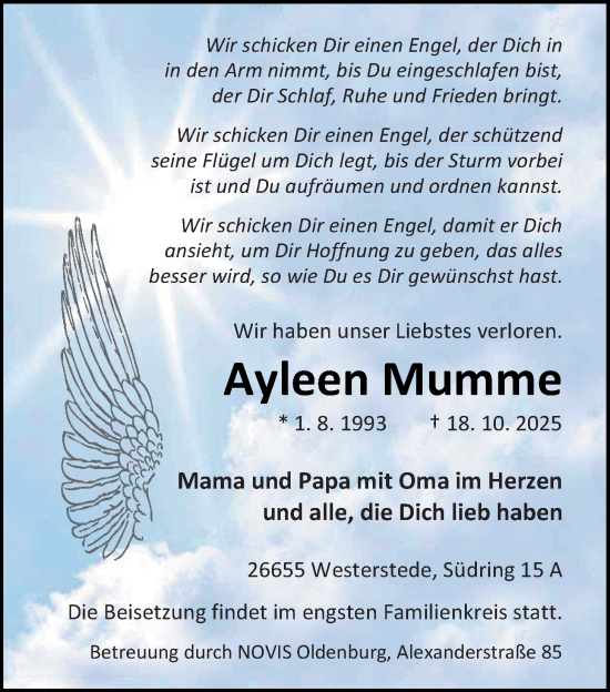 Traueranzeige von Ayleen Mumme von Nordwest-Zeitung