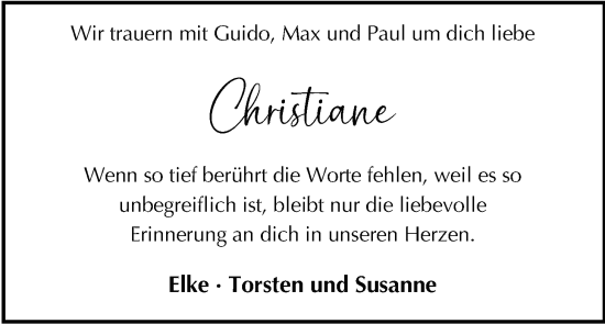 Traueranzeige von Christiane Bensmann-Büscher von Nordwest-Zeitung