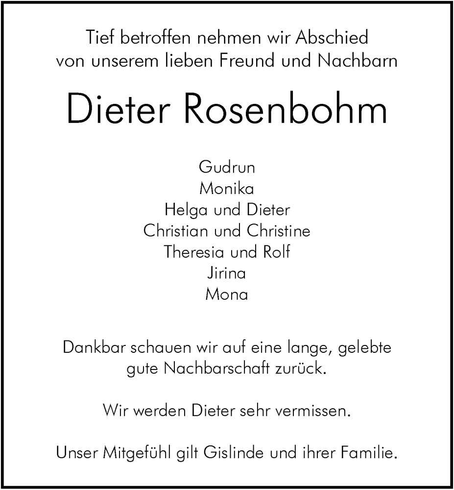  Traueranzeige für Dieter Rosenbohm vom 11.10.2025 aus Nordwest-Zeitung