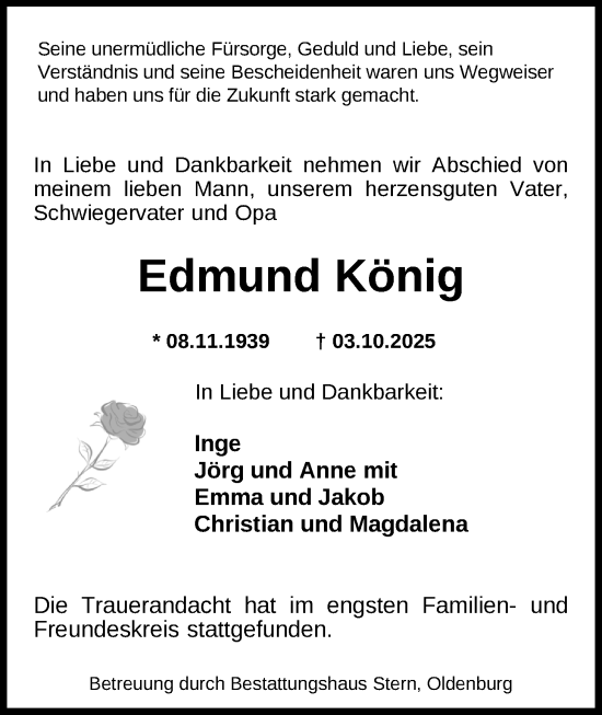 Traueranzeige von Edmund König von Nordwest-Zeitung