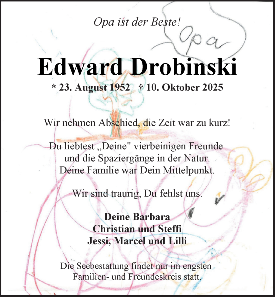 Traueranzeige von Edward Drobinski von Nordwest-Zeitung