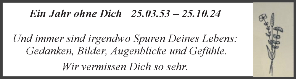  Traueranzeige für Ein Jahr ohne Dich  vom 25.10.2025 aus Emder Zeitung