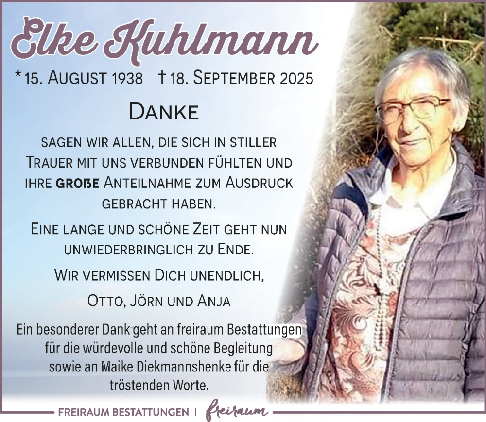  Traueranzeige für Elke Kuhlmann vom 01.11.2025 aus Nordwest-Zeitung