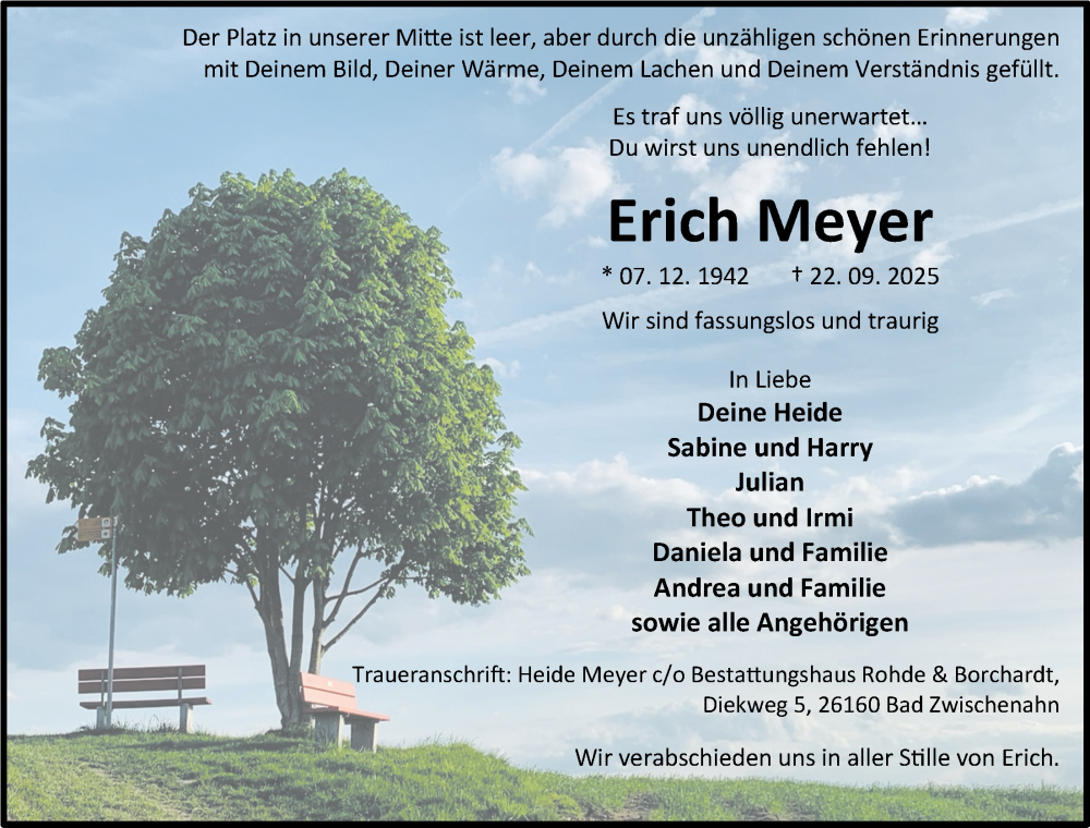  Traueranzeige für Erich Meyer vom 02.10.2025 aus Nordwest-Zeitung