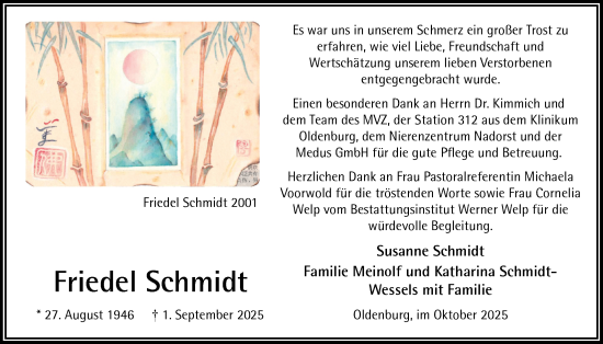 Traueranzeige von Friedel Schmidt von Nordwest-Zeitung