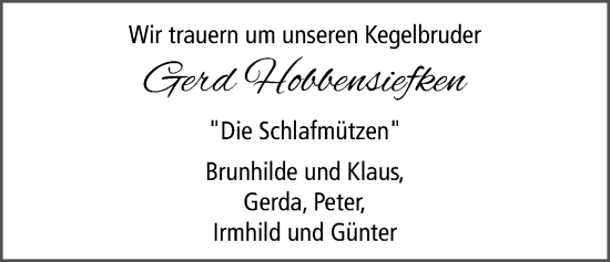 Traueranzeige von Gerd Hobbensiefken von Nordwest-Zeitung