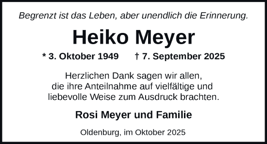 Traueranzeige von Heiko Meyer von Nordwest-Zeitung