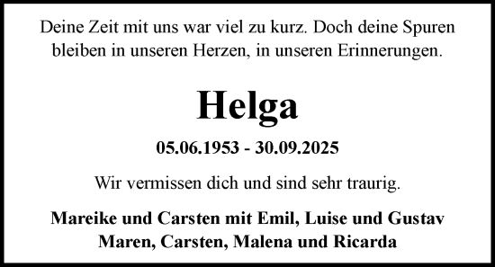 Traueranzeige von Helga Pöpken von Nordwest-Zeitung