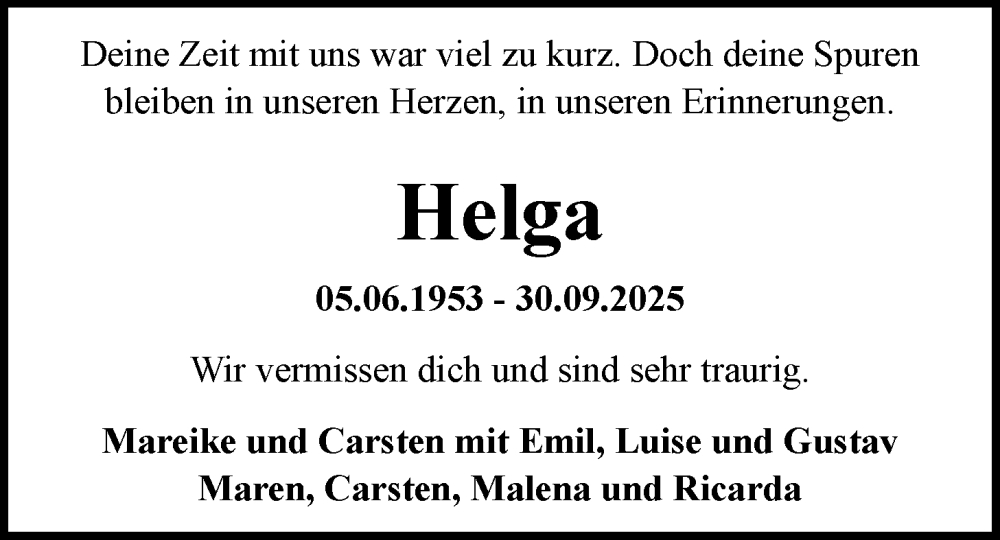  Traueranzeige für Helga Pöpken vom 04.10.2025 aus Nordwest-Zeitung