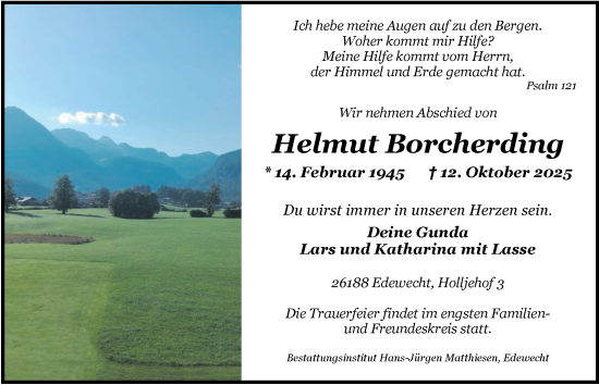 Traueranzeige von Helmut Borcherding von Nordwest-Zeitung
