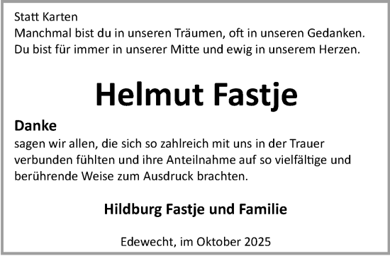 Traueranzeige von Helmut Fastje von Nordwest-Zeitung