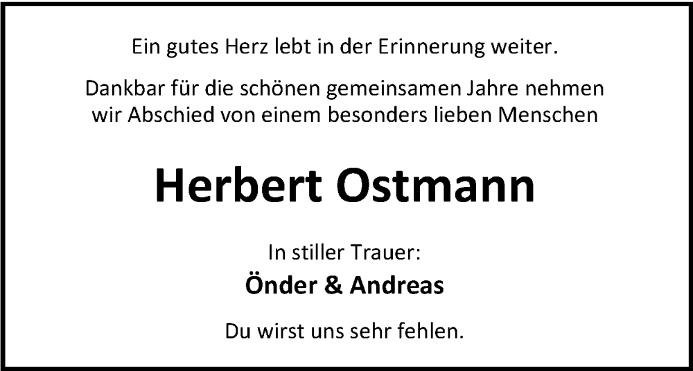  Traueranzeige für Herbert Ostmann vom 18.10.2025 aus Nordwest-Zeitung