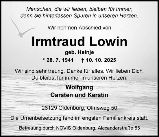 Traueranzeige von Irmtraud Lowin von Nordwest-Zeitung