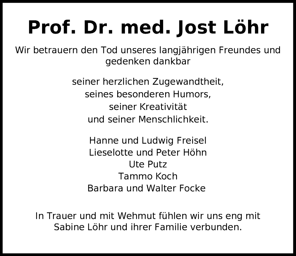  Traueranzeige für Jost Löhr vom 25.10.2025 aus Nordwest-Zeitung