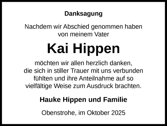 Traueranzeige von Kai Hippen von Nordwest-Zeitung
