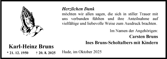 Traueranzeige von Karl-Heinz Bruns von Nordwest-Zeitung
