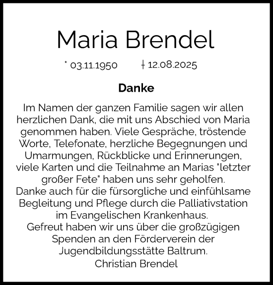 Traueranzeige von Maria Brendel von Nordwest-Zeitung