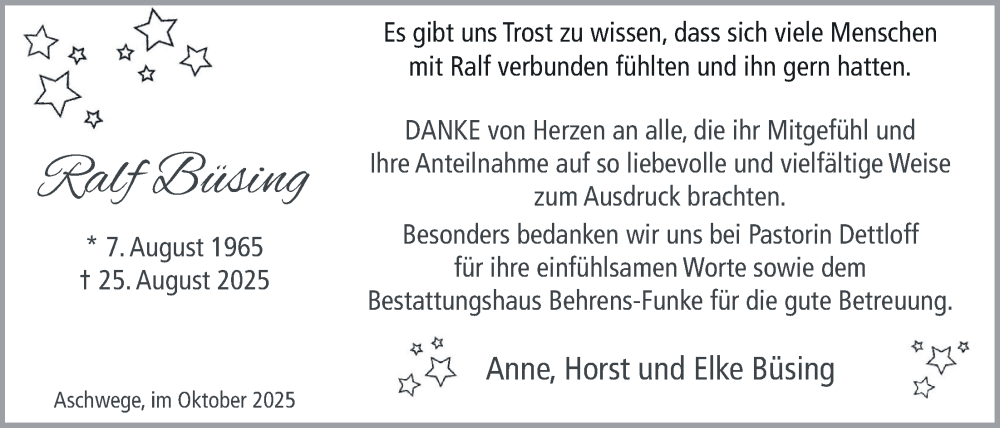  Traueranzeige für Ralf Büsing vom 25.10.2025 aus Nordwest-Zeitung