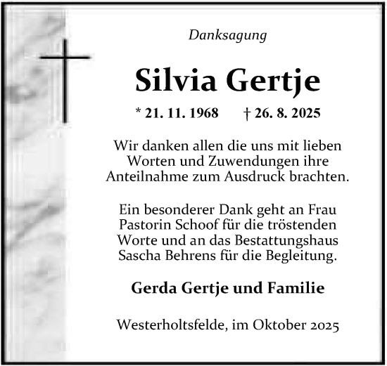 Traueranzeige von Silvia Gertje von Nordwest-Zeitung