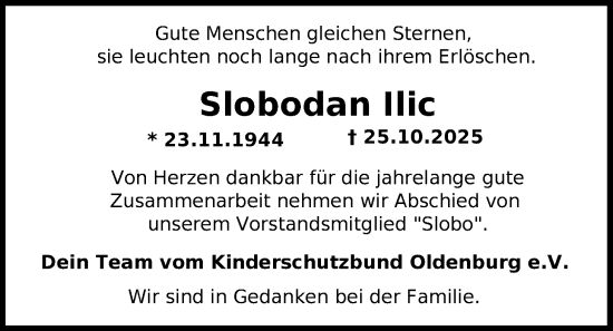 Traueranzeige von Slobodan Ilic von Nordwest-Zeitung