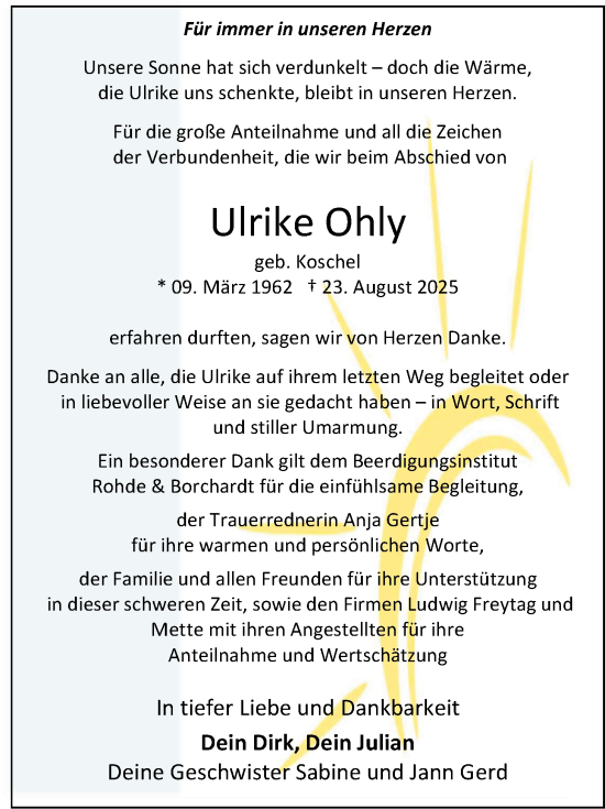 Traueranzeige von Ulrike Ohly von Nordwest-Zeitung