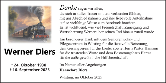 Traueranzeige von Werner Diers von Nordwest-Zeitung