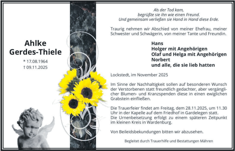  Traueranzeige für Ahlke Gerdes-Thiele vom 15.11.2025 aus Nordwest-Zeitung
