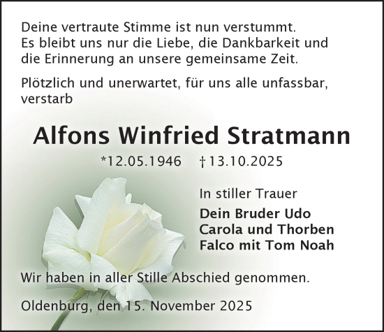 Traueranzeige von Alfons Winfried Stratmann von Nordwest-Zeitung