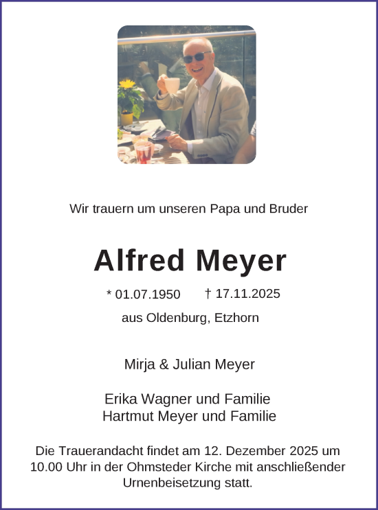Traueranzeige von Alfred Meyer von Nordwest-Zeitung