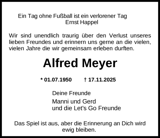 Traueranzeige von Alfred Meyer von Nordwest-Zeitung