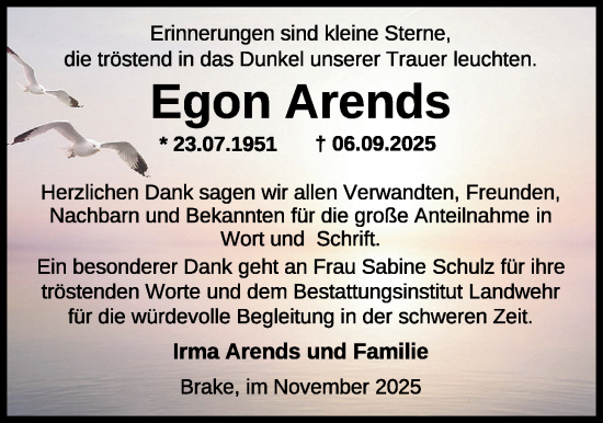 Traueranzeige von Egon Arends von Nordwest-Zeitung