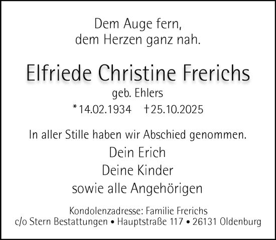 Traueranzeige von Elfriede Christine Frerichs von Nordwest-Zeitung