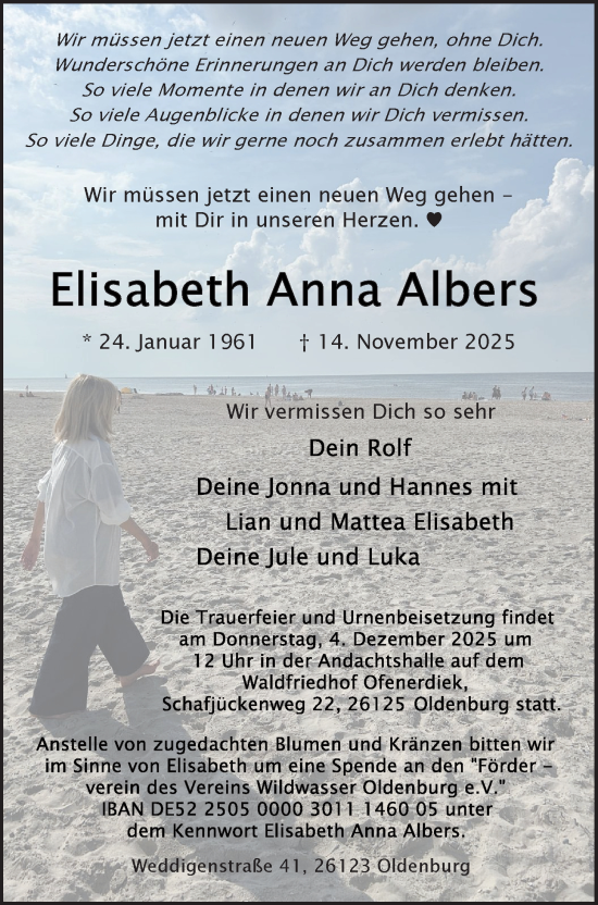 Traueranzeige von Elisabeth Anna Albers von Nordwest-Zeitung